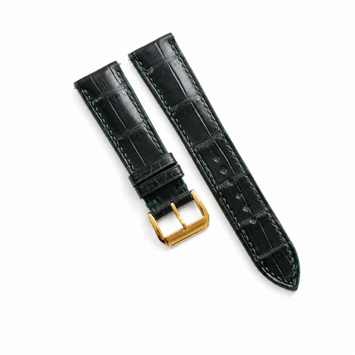 Padded Dark Green Alligator leather watch strap - angle