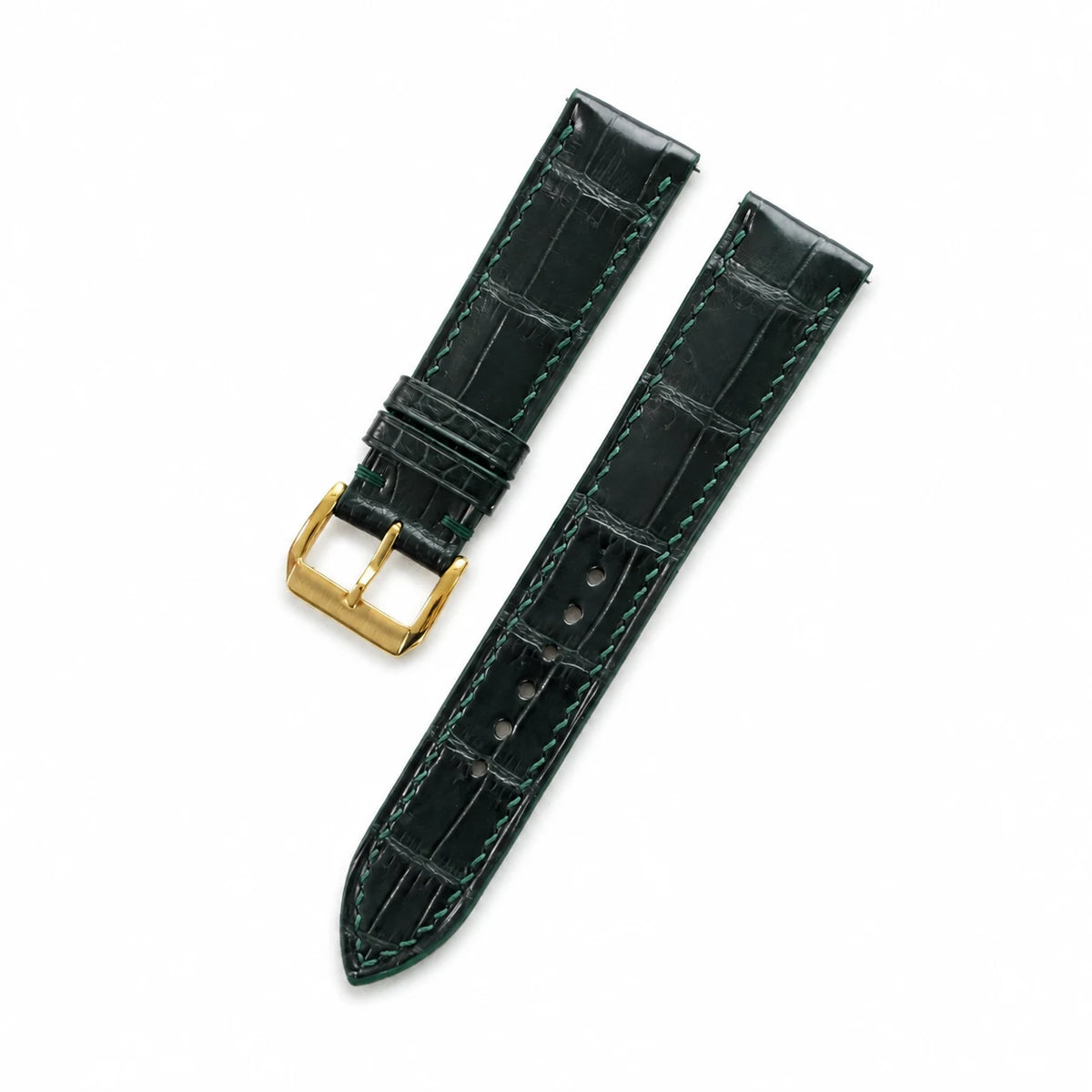 Padded Dark Green Alligator leather watch strap - detail