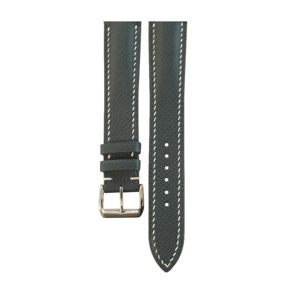 Padded Dark Grey Epsom leather watch strap - white stitch