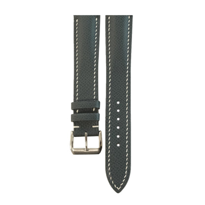 Padded Dark Grey Epsom leather watch strap - white stitch