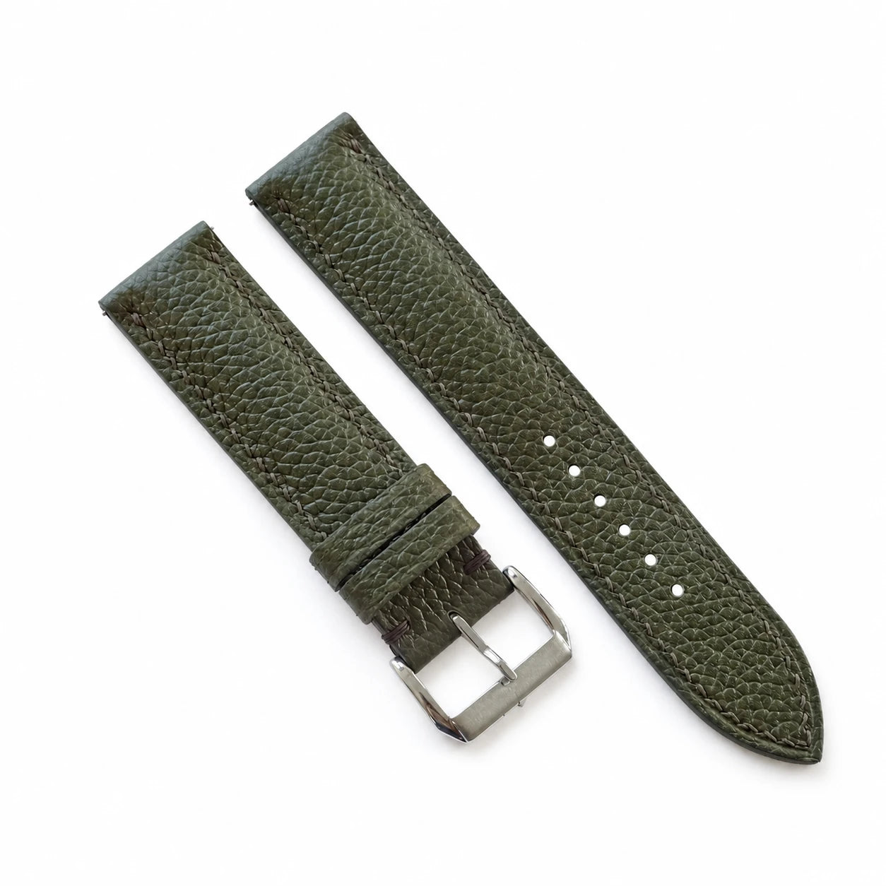 Padded Dark Olive Green Togo Leather Watch Strap