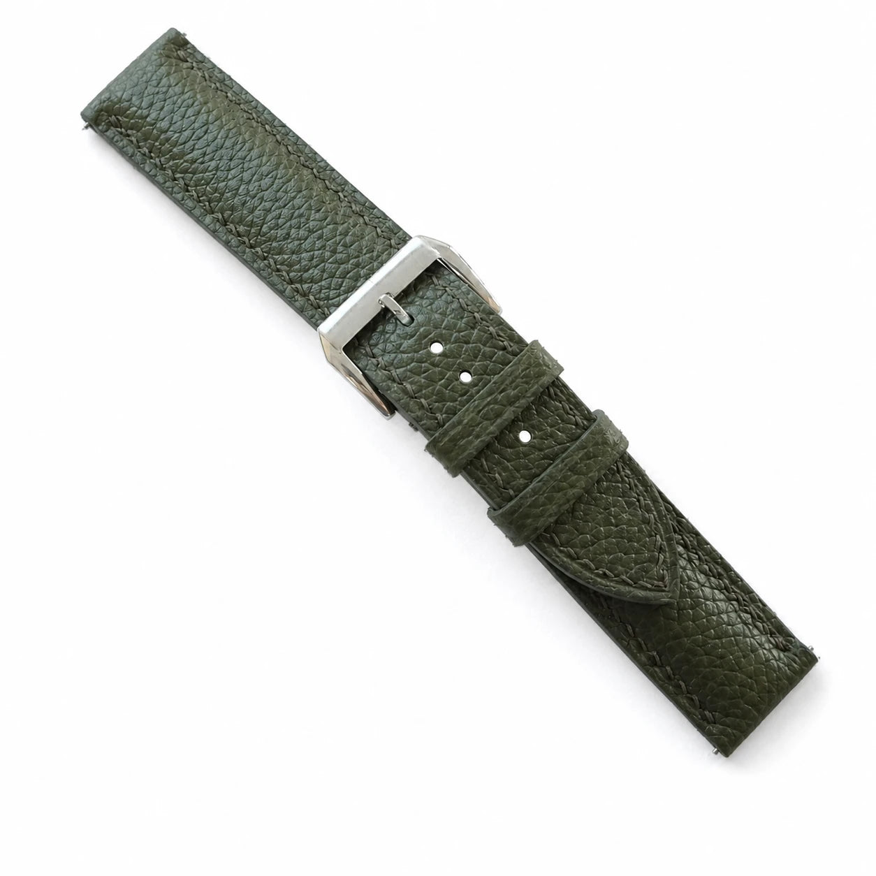 Padded Dark Olive Green Togo Leather Watch Strap