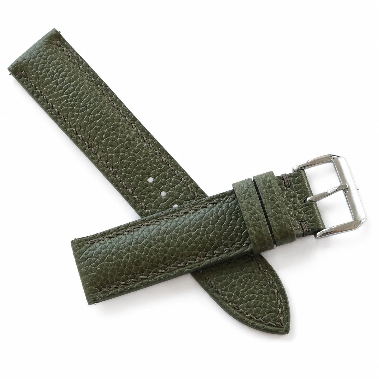 Padded Dark Olive Green Togo Leather Watch Strap