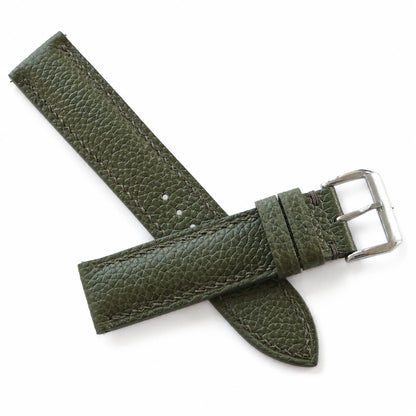 Padded Dark Olive Green Togo Leather Watch Strap