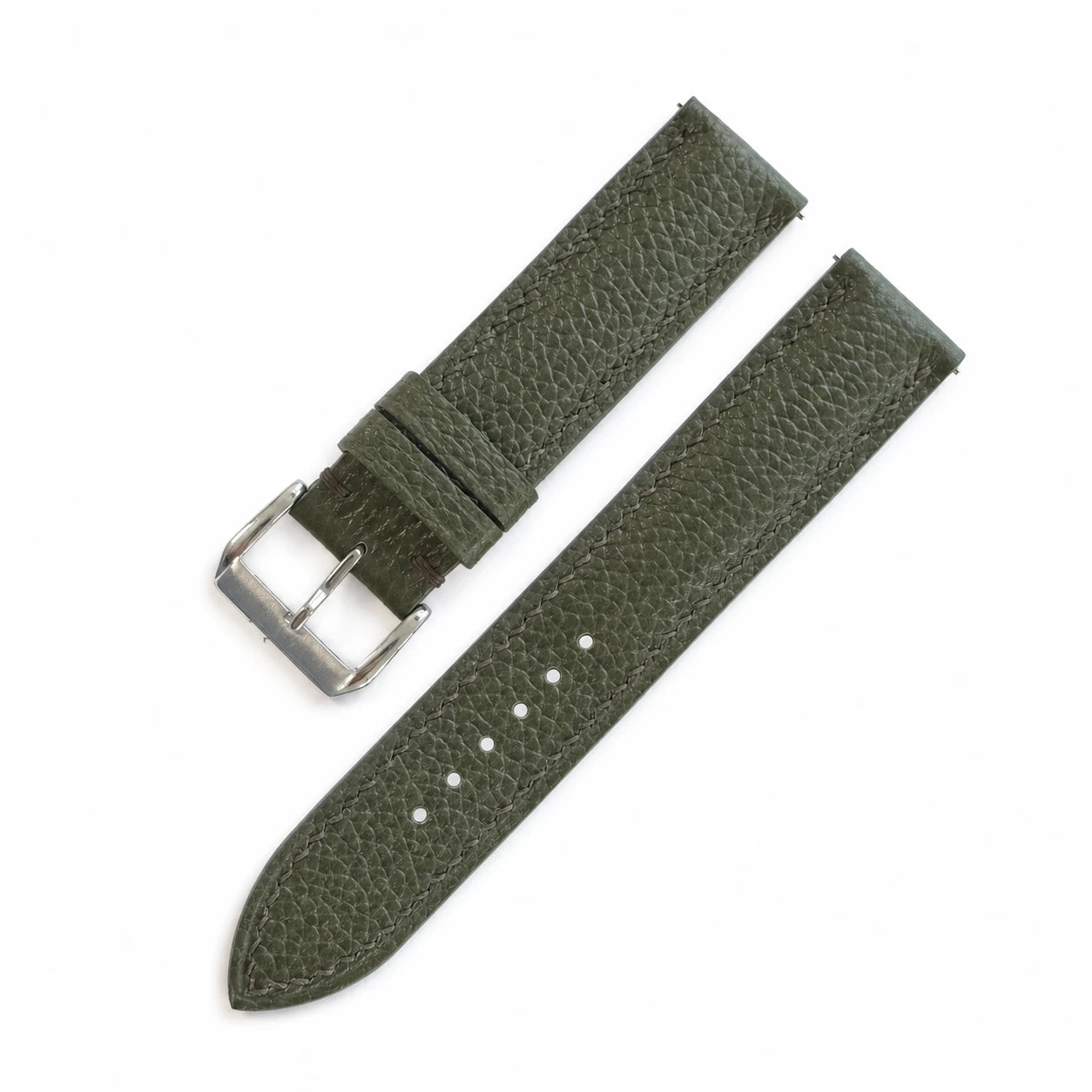 Padded Dark Olive Green Togo Leather Watch Strap
