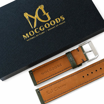 Padded Dark Olive Green Togo Leather Watch Strap
