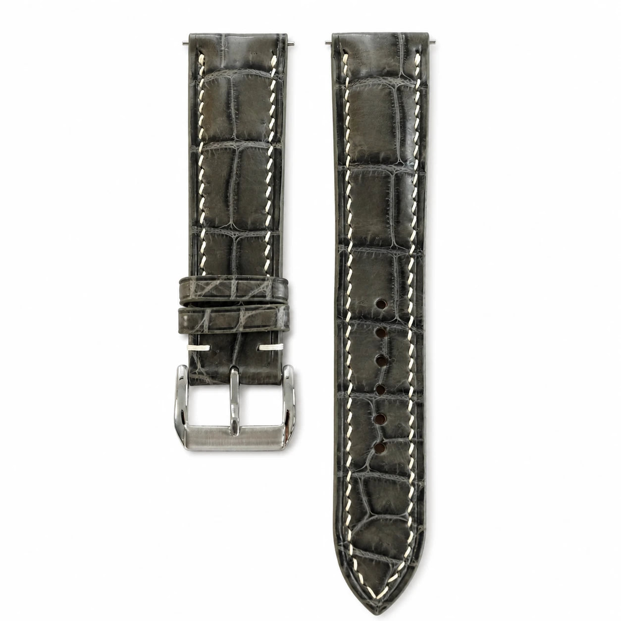 Padded Gray Alligator Leather Watch Strap