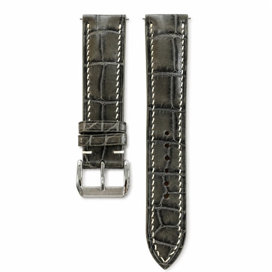 Padded Gray Alligator Leather Watch Strap