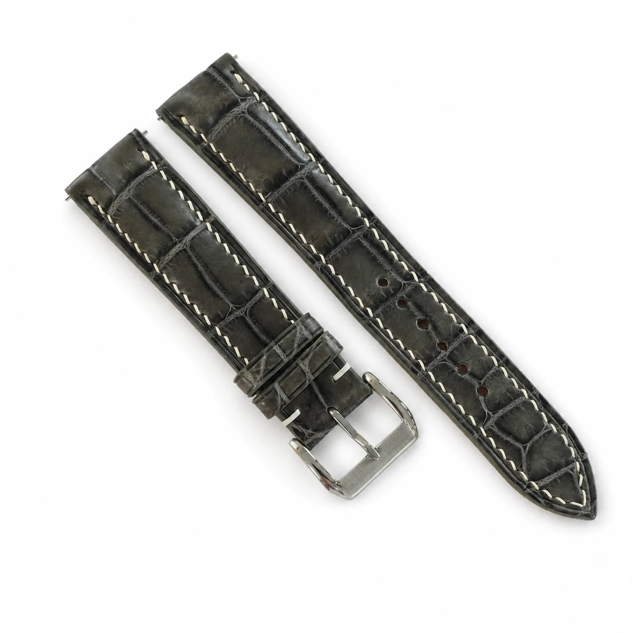 Padded Gray Alligator Leather Watch Strap