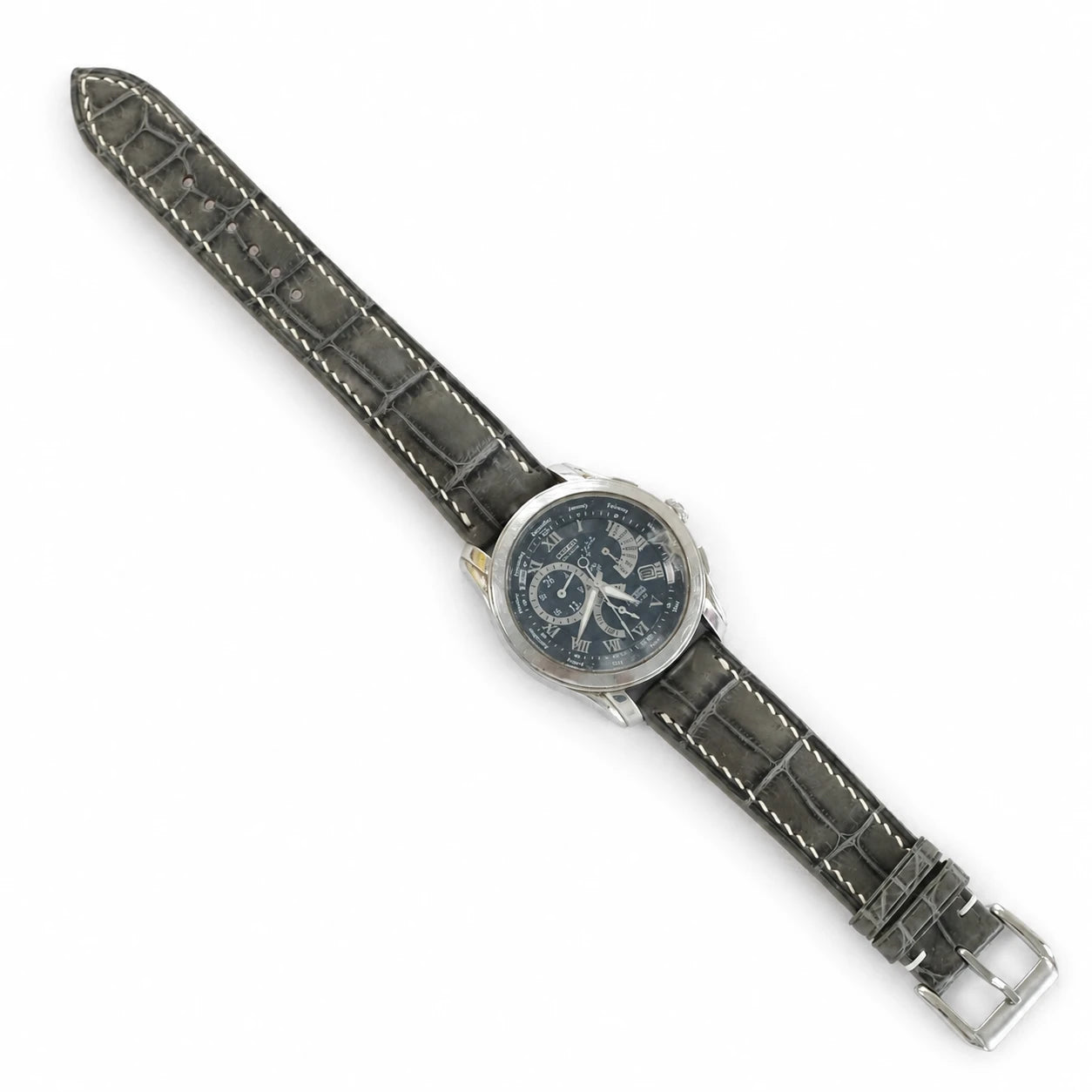 Padded Gray Alligator Leather Watch Strap