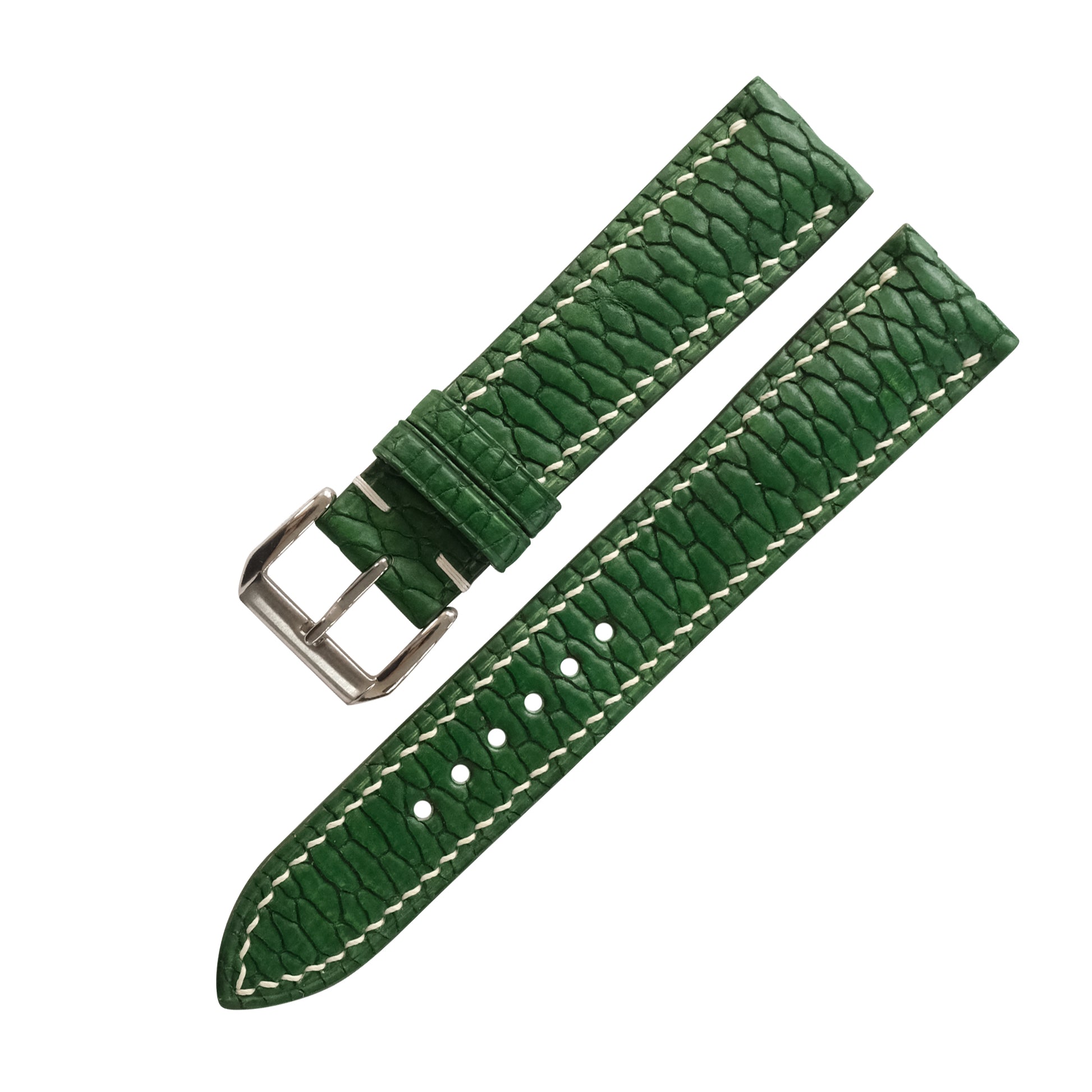 Padded Green Beaver Tail Leather Watch Strap