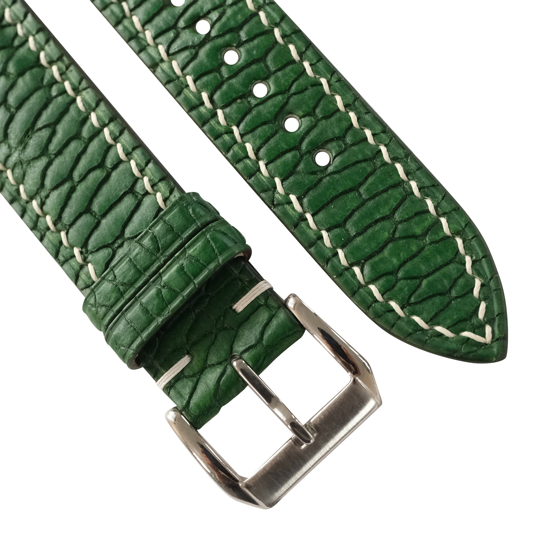 Padded Green Beaver Tail Leather Watch Strap