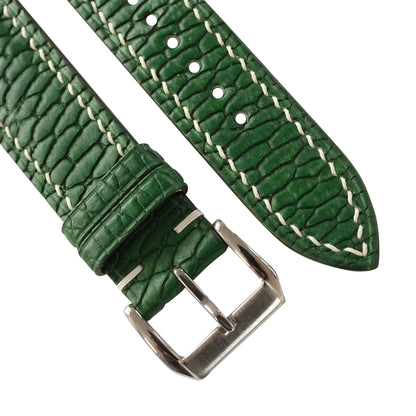 Padded Green Beaver Tail Leather Watch Strap