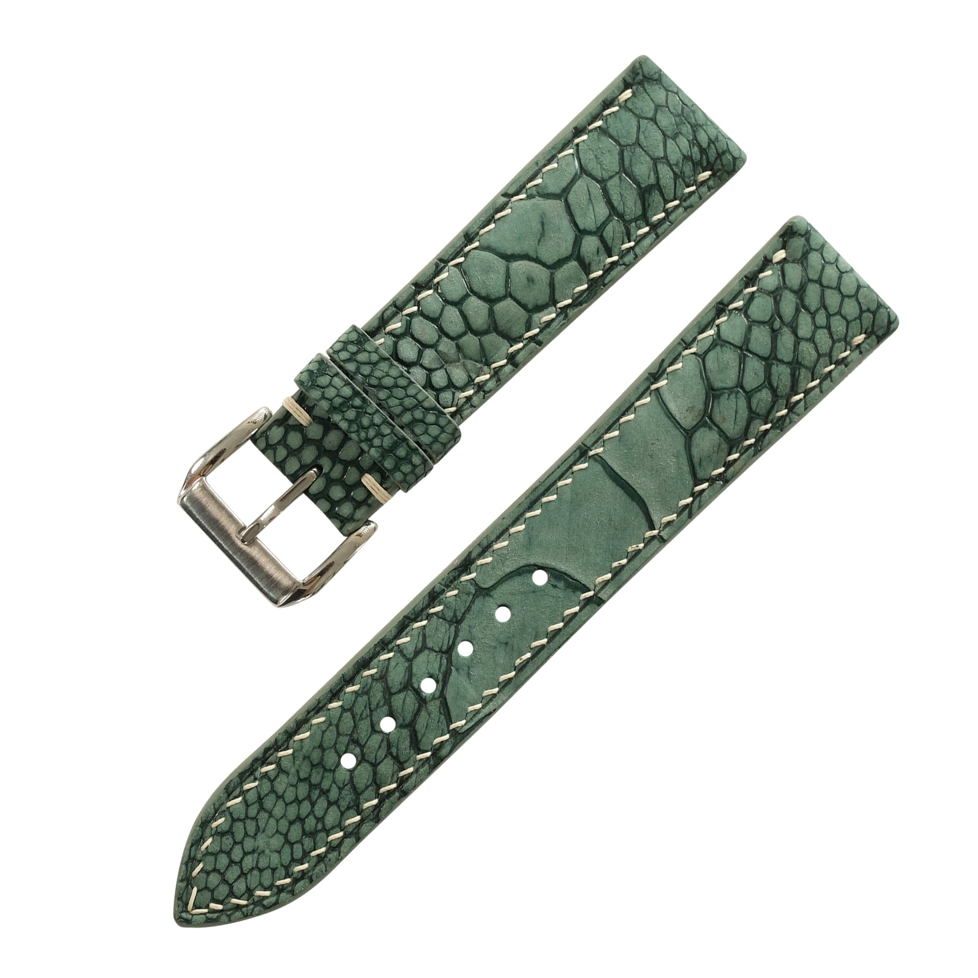 Padded Green Nubuck Ostrich Leg Leather Watch Strap