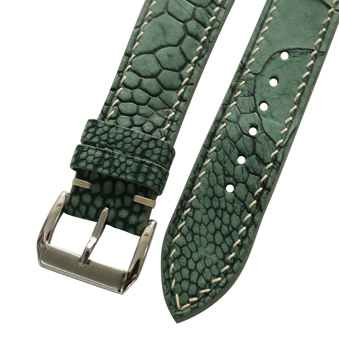 Padded Green Nubuck Ostrich Leg Leather Watch Strap