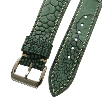 Padded Green Nubuck Ostrich Leg Leather Watch Strap
