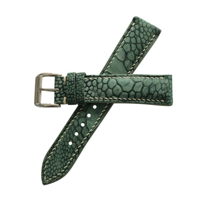 Padded Green Nubuck Ostrich Leg Leather Watch Strap