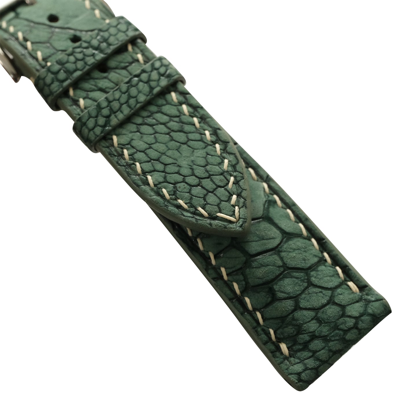 Padded Green Nubuck Ostrich Leg Leather Watch Strap