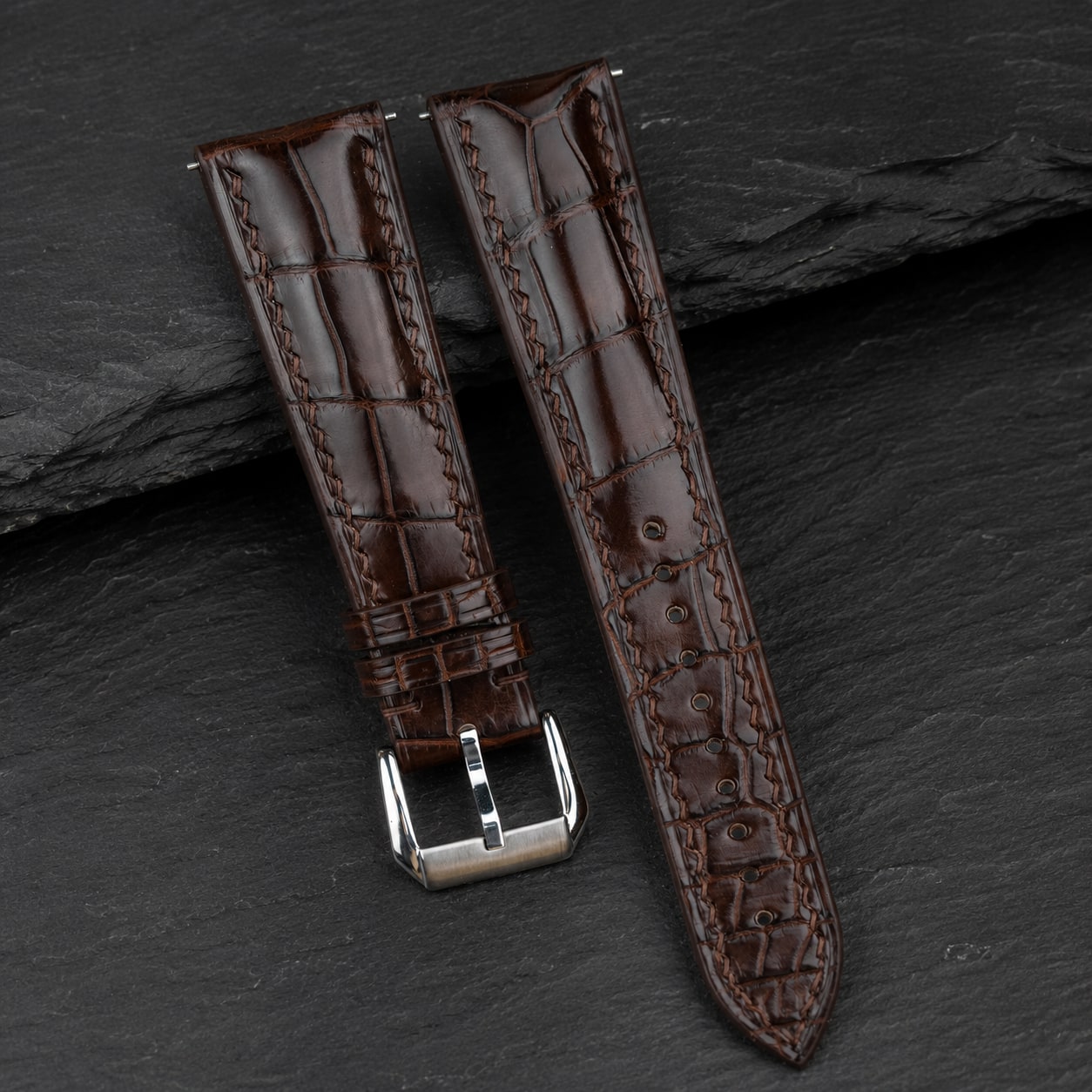 Padded Mahogany reddish-brown Alligator leather watch strap
