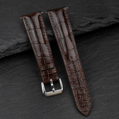 Padded Mahogany reddish-brown Alligator leather watch strap