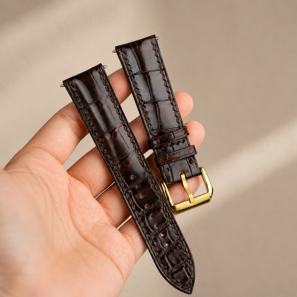 Padded Mahogany reddish-brown Alligator leather watch strap