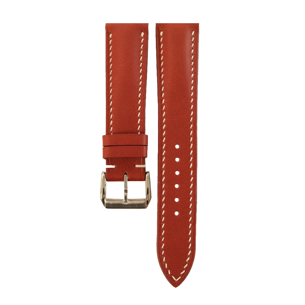 Padded Scarlet Red Swift leather watch strap - cream stitch