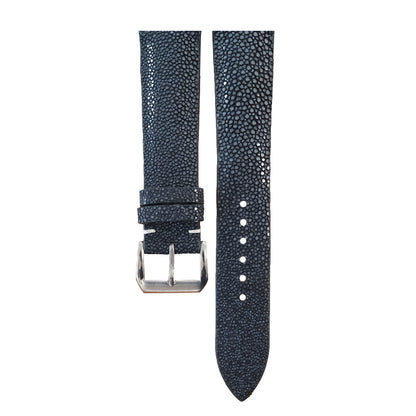 Padded Vintage Black Stingray leather watch strap - caviar texture