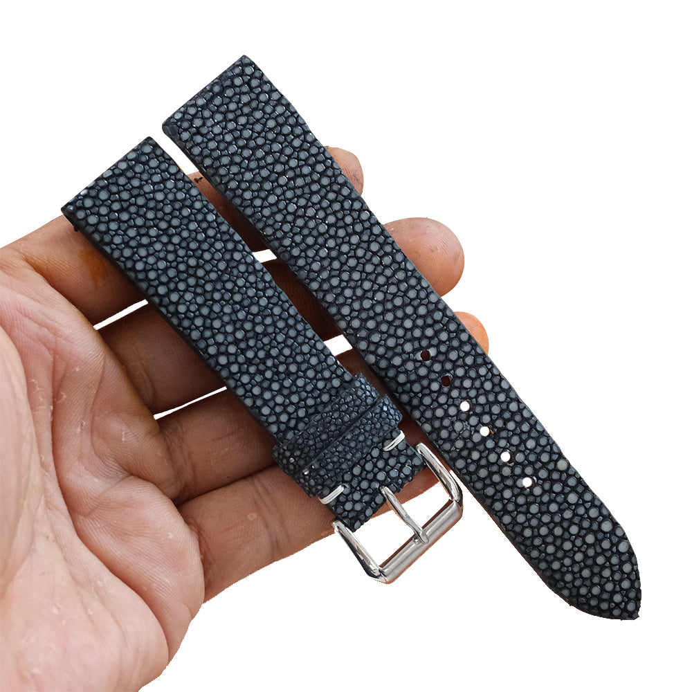 Vintage Black Stingray leather watch strap detail