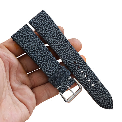 Vintage Black Stingray leather watch strap detail