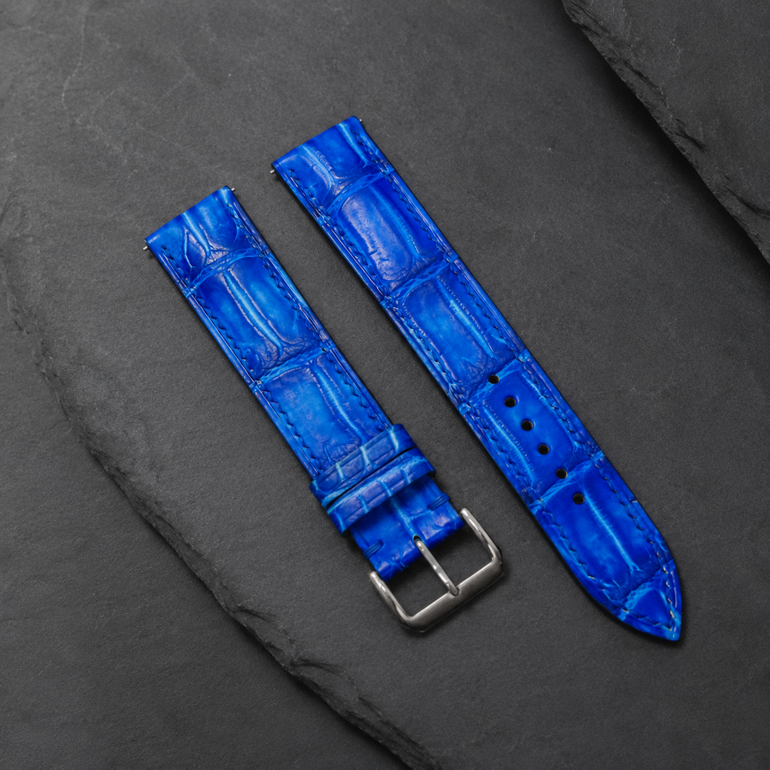 Patina Blue Alligator Leather Watch Strap