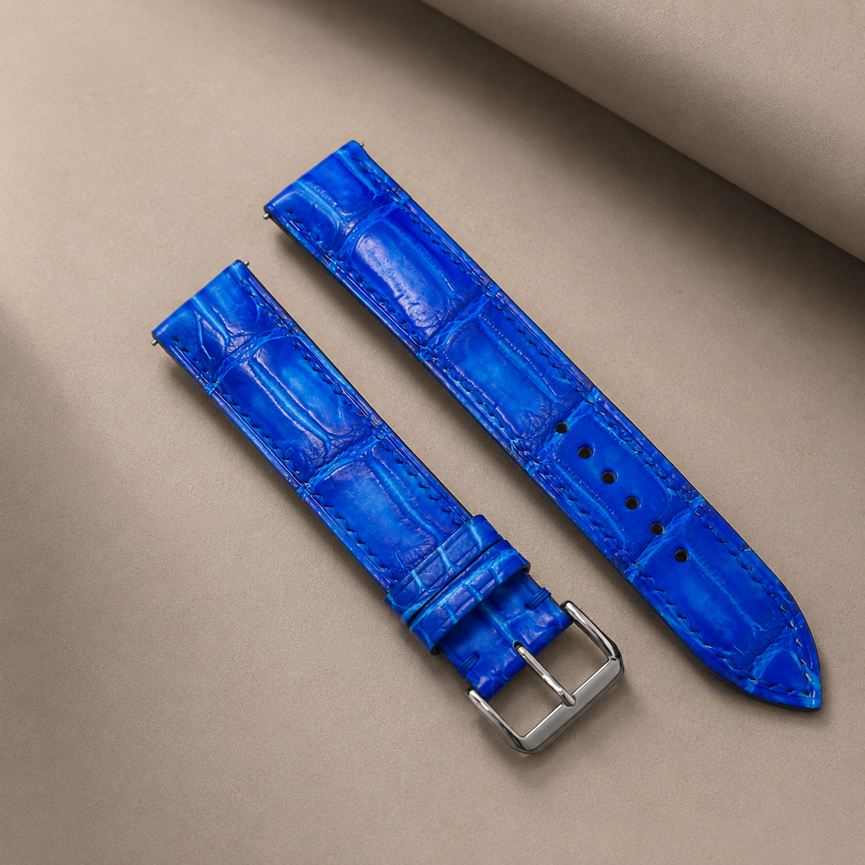 Patina Blue Alligator Leather Watch Strap