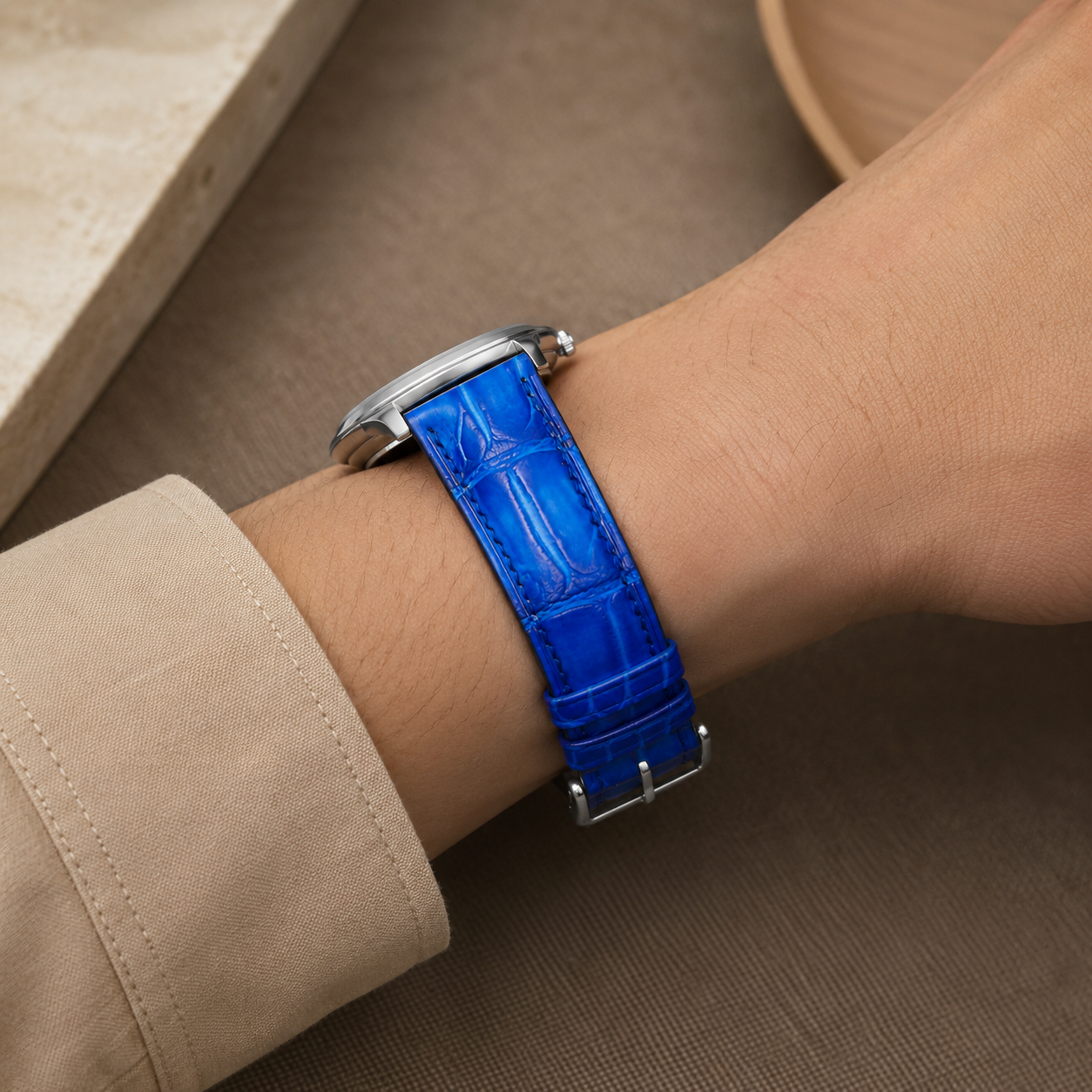Patina Blue Alligator Leather Watch Strap