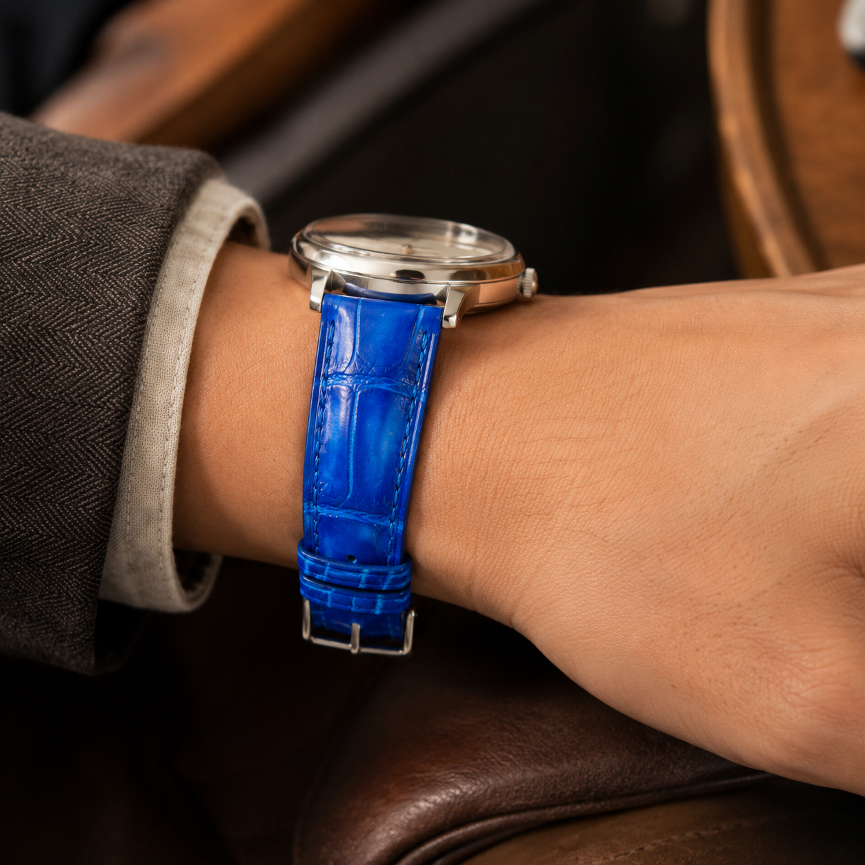 Patina Blue Alligator Leather Watch Strap