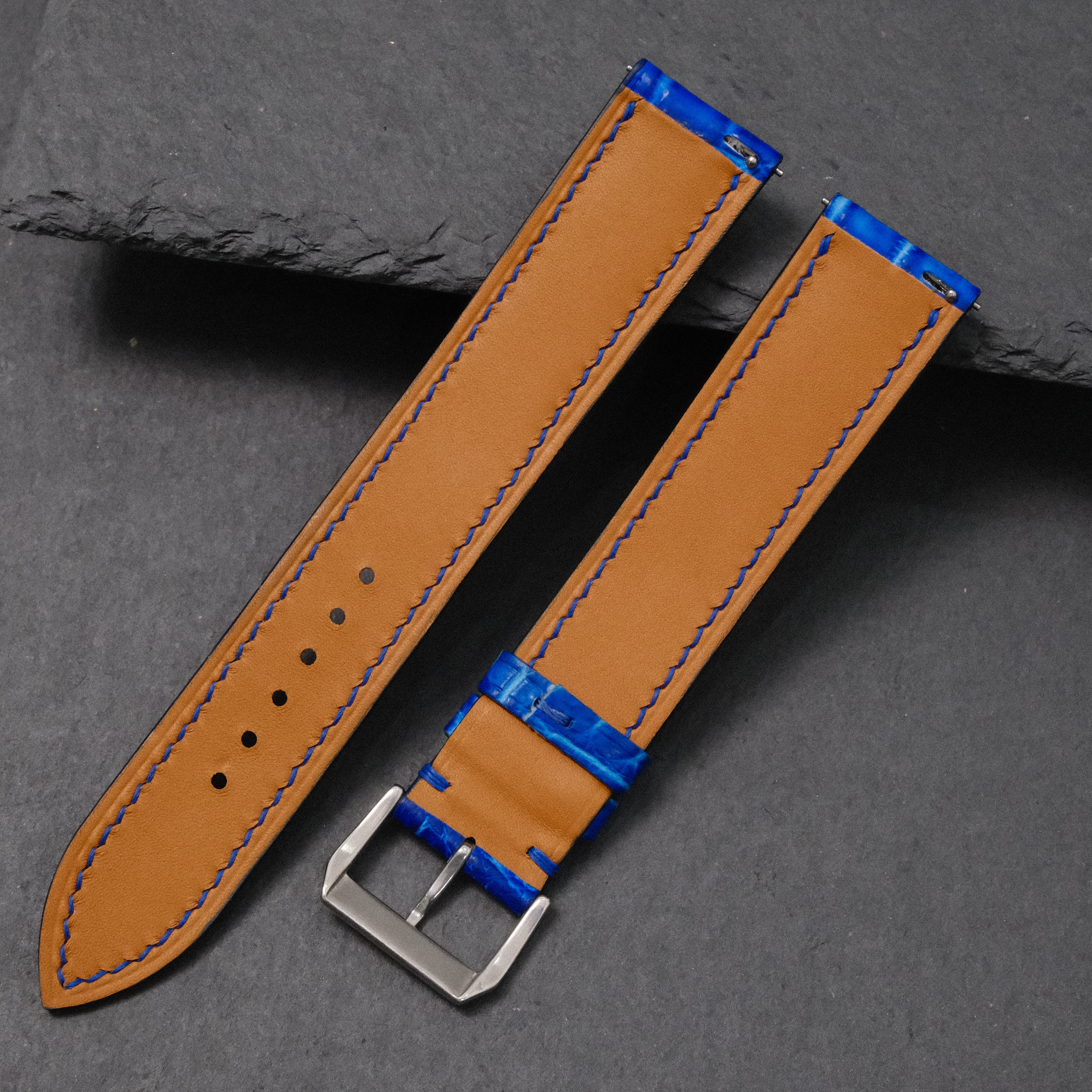 Patina Blue Alligator Leather Watch Strap