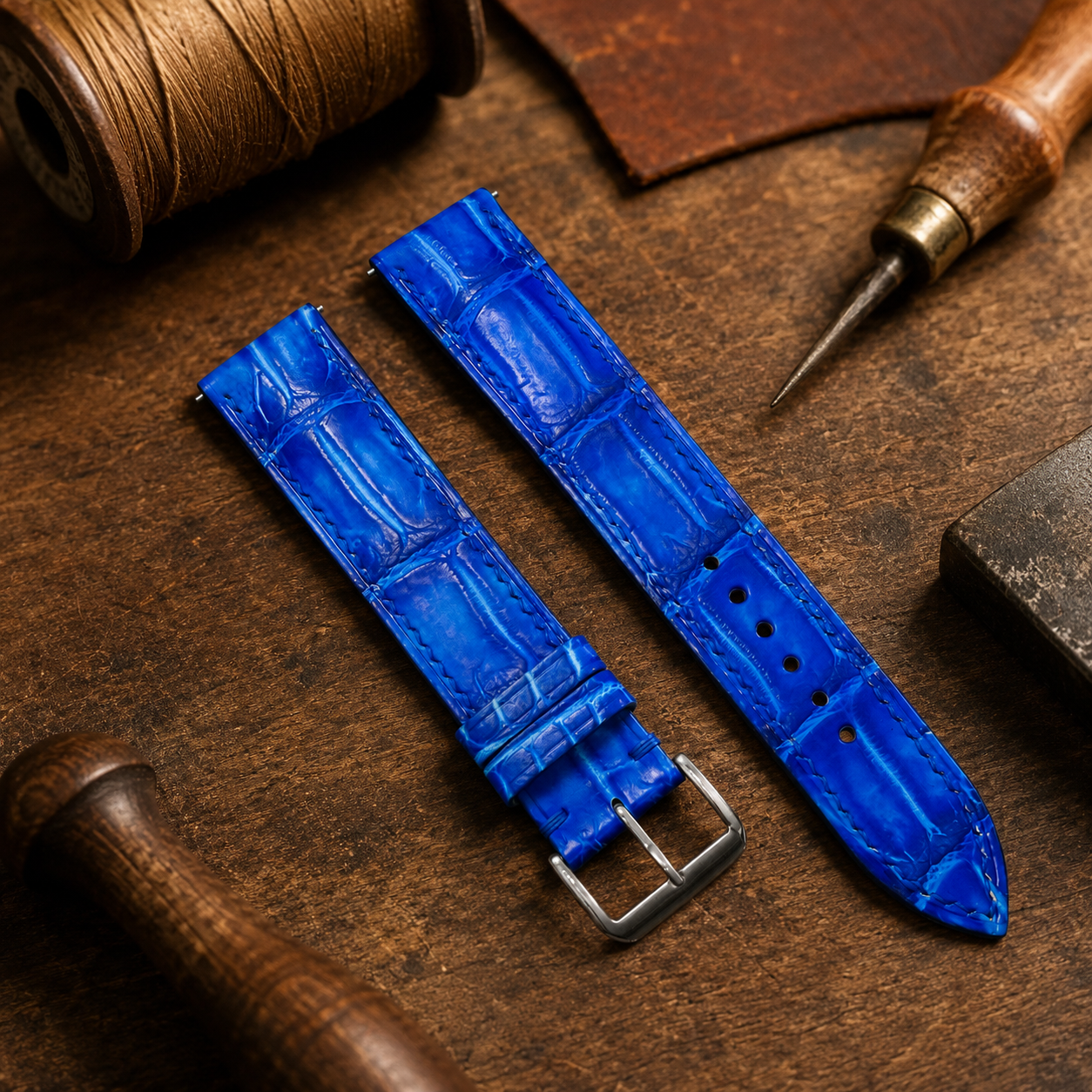Patina Blue Alligator Leather Watch Strap