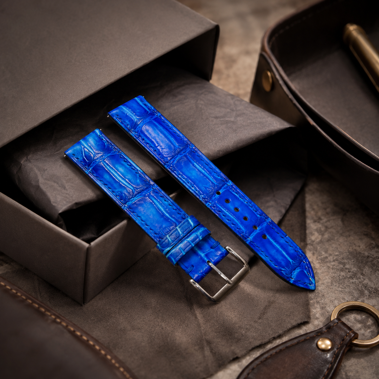 Patina Blue Alligator Leather Watch Strap