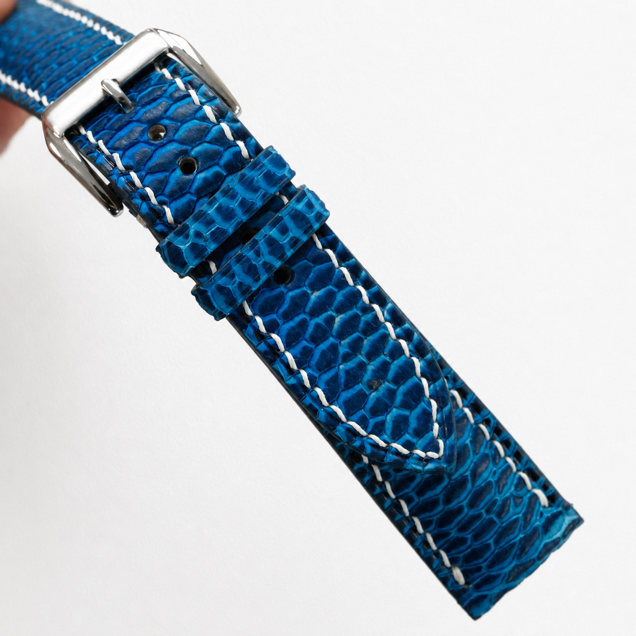Patina Blue Beaver Tail Leather Watch Strap