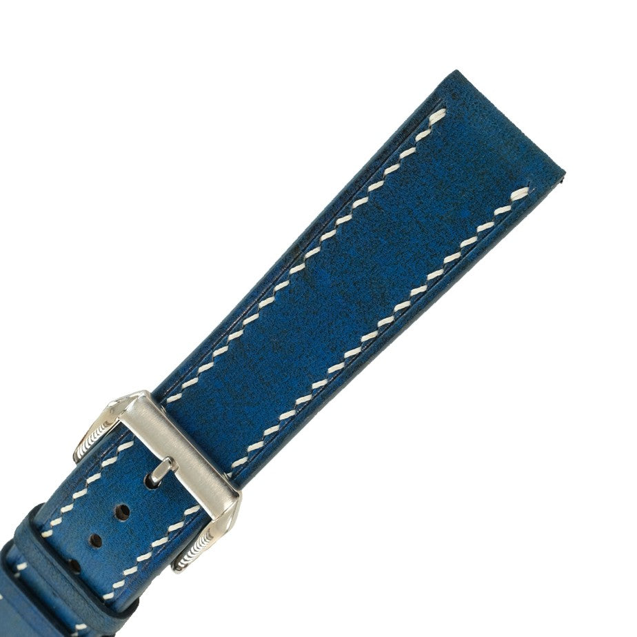Patina Blue vegetable tanned leather watch strap detail