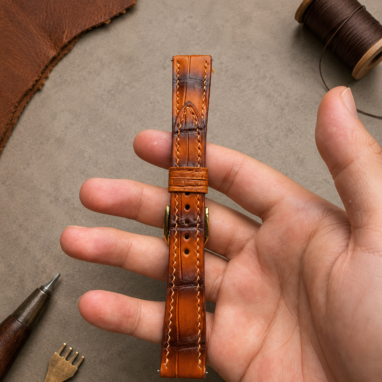 Patina Brown Alligator Leather Watch Strap