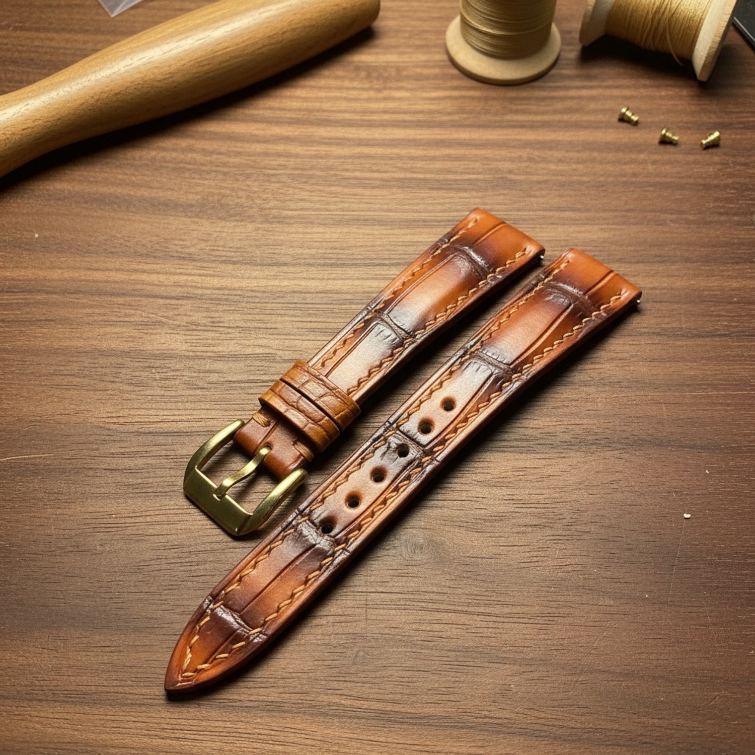 Patina Brown Alligator Leather Watch Strap