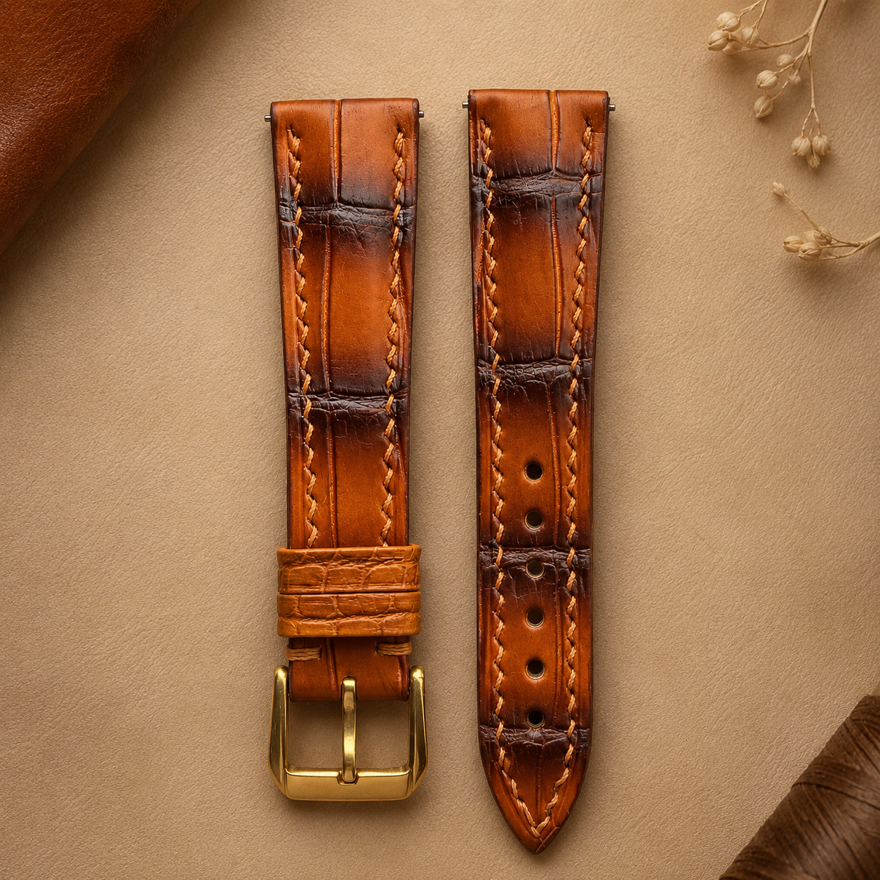 Patina Brown Alligator Leather Watch Strap