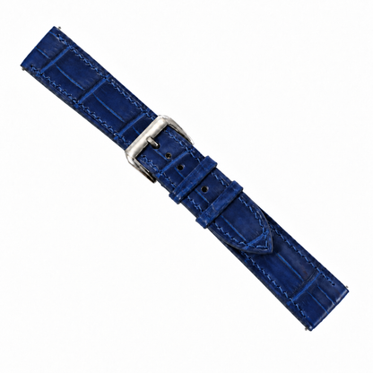 Patina Dark Blue Alligator Leather Watch Strap - assembled with brushed steel buckle