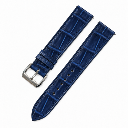 Patina Dark Blue Alligator Leather Watch Strap - two piece diagonal view
