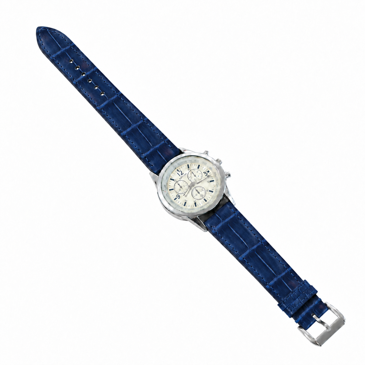 Patina Dark Blue Alligator Leather Watch Strap - fitted on a chronograph watch