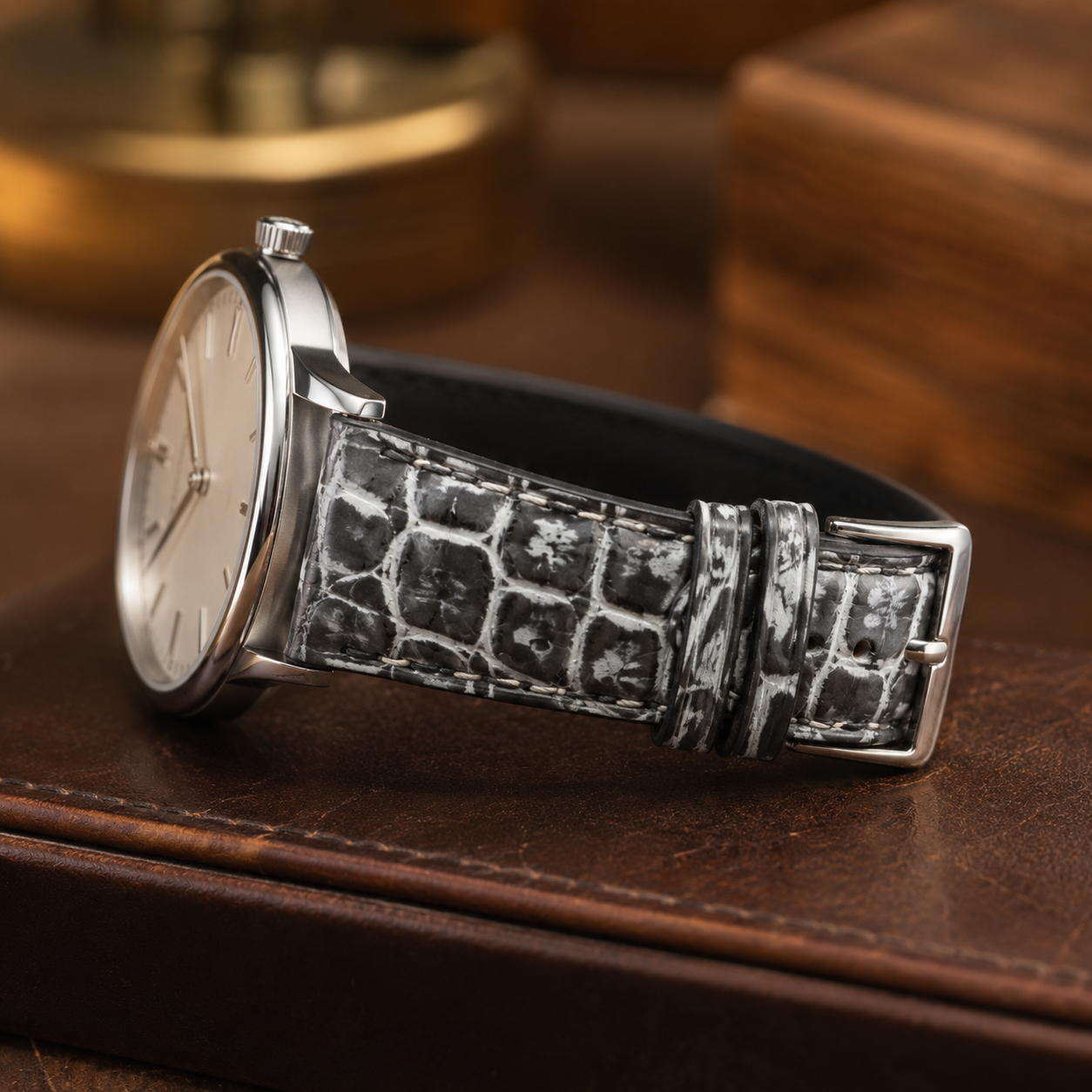 Patina Gray Alligator Leather Watch Strap