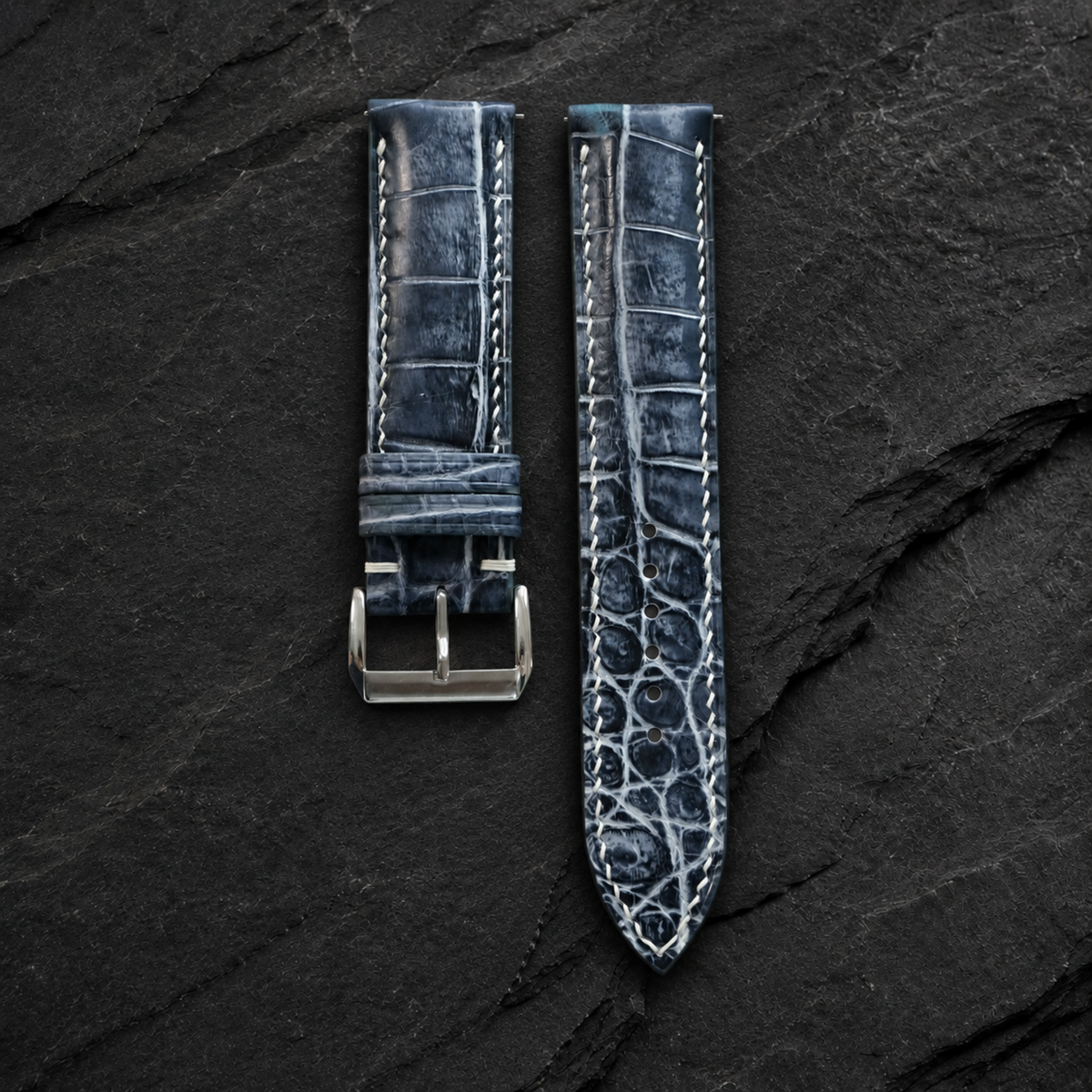 Patina Gray White Alligator Leather Watch Strap - front and back