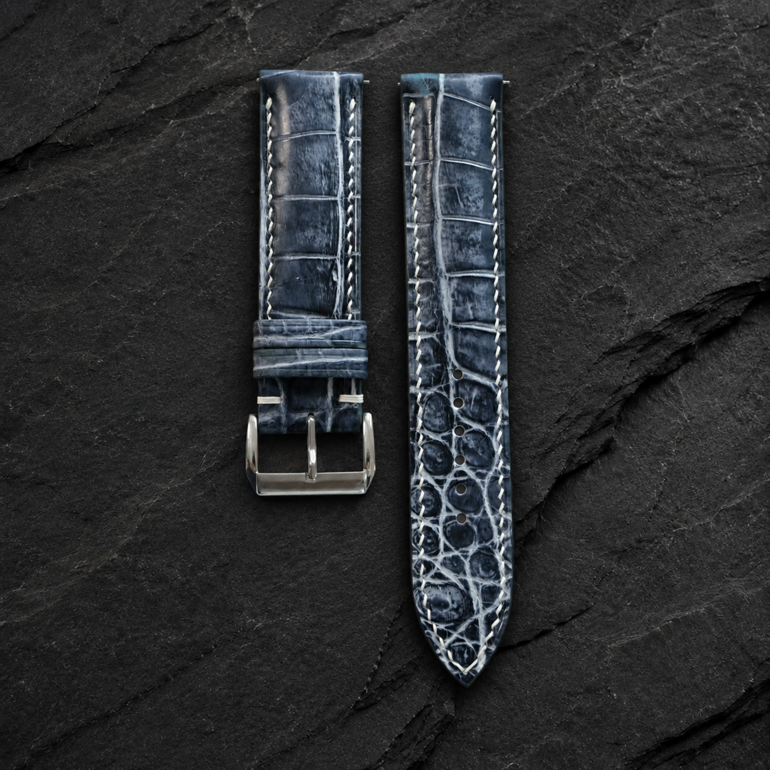 Patina Gray White Alligator Leather Watch Strap - front and back