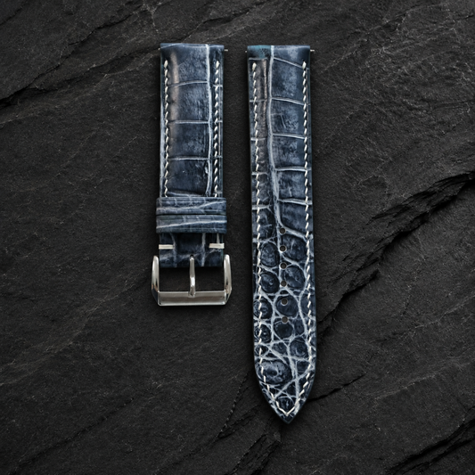 Patina Gray White Alligator Leather Watch Strap - front and back