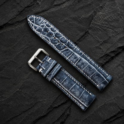 Patina Gray White Alligator Leather Watch Strap - large belly scales