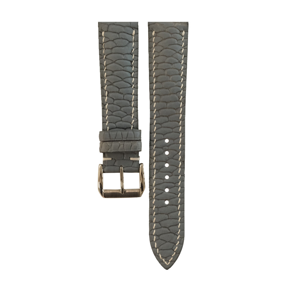 Patina Grey Beaver Tail leather watch strap - cross-hatch scaled grain